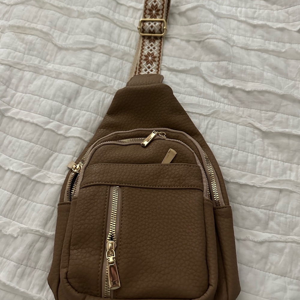 Brown Crossbody Bag with Gold Accents